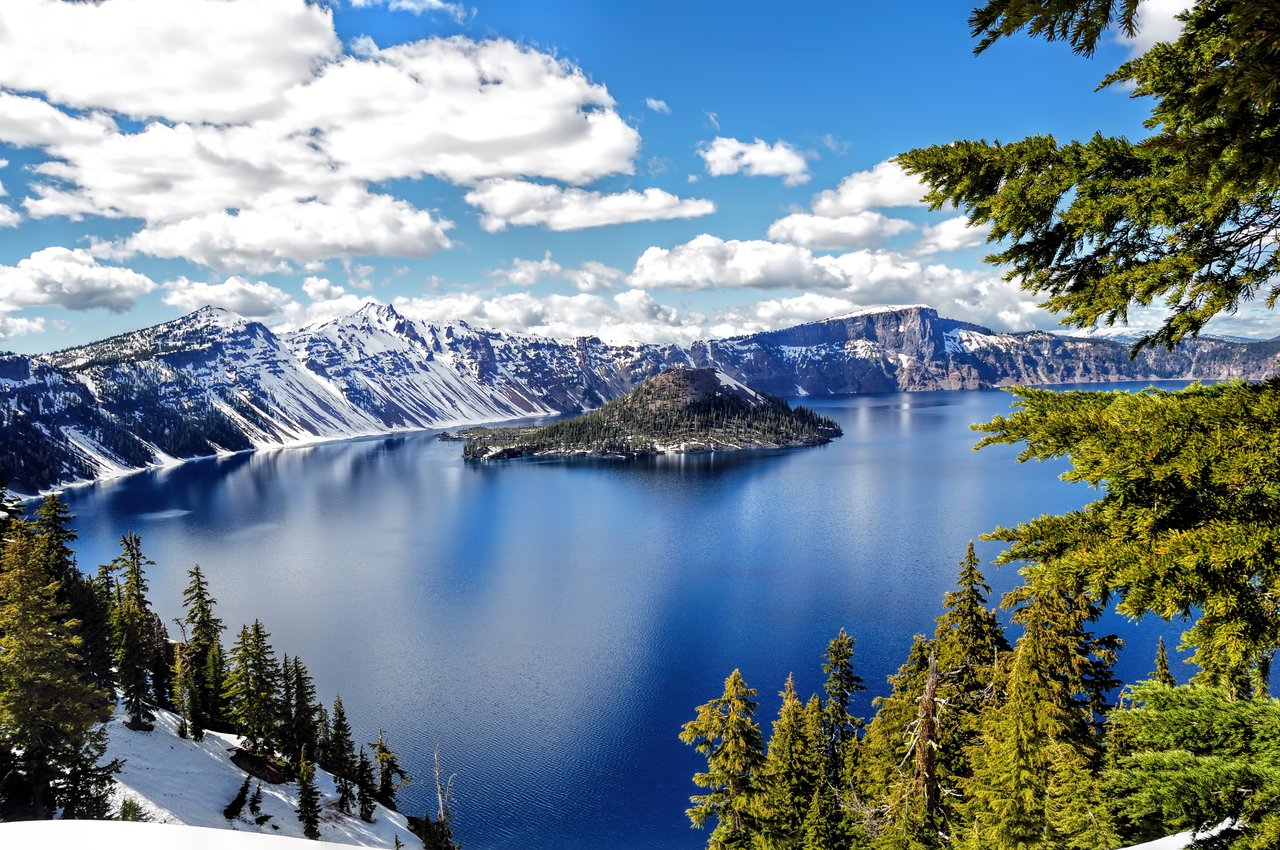 Snowy view of Crater Lake National Park. Snowy view of Crater Lake National Park.